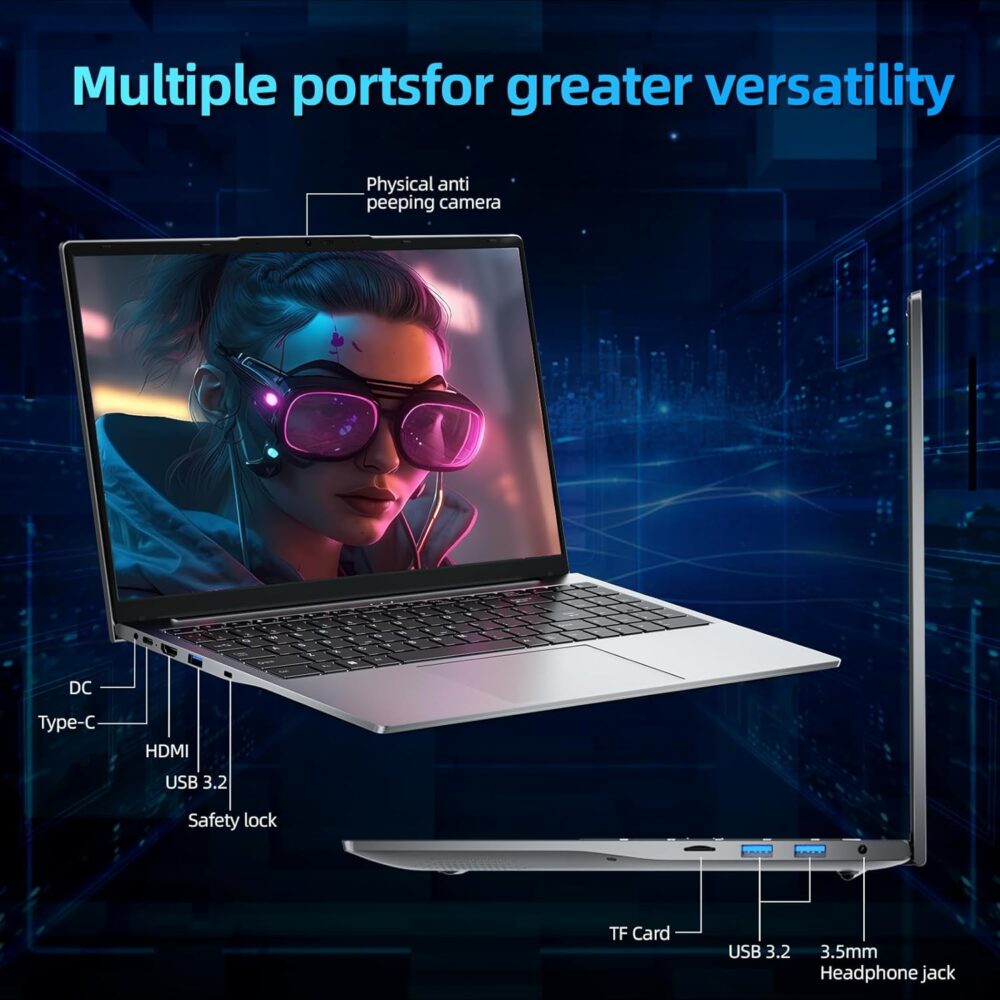 jumper 2025 Laptop, Intel 8-Core Processor(Up to 4.4GHz), 16GB DDR4 512GB NVME SSD, 15.6" FHD IPS Screen, 62.7Wh Battery, WiFi-6, Bluetooth5.1, USB3.2, 4 Stereo Speakers, 2 Memory Slots. - Image 8