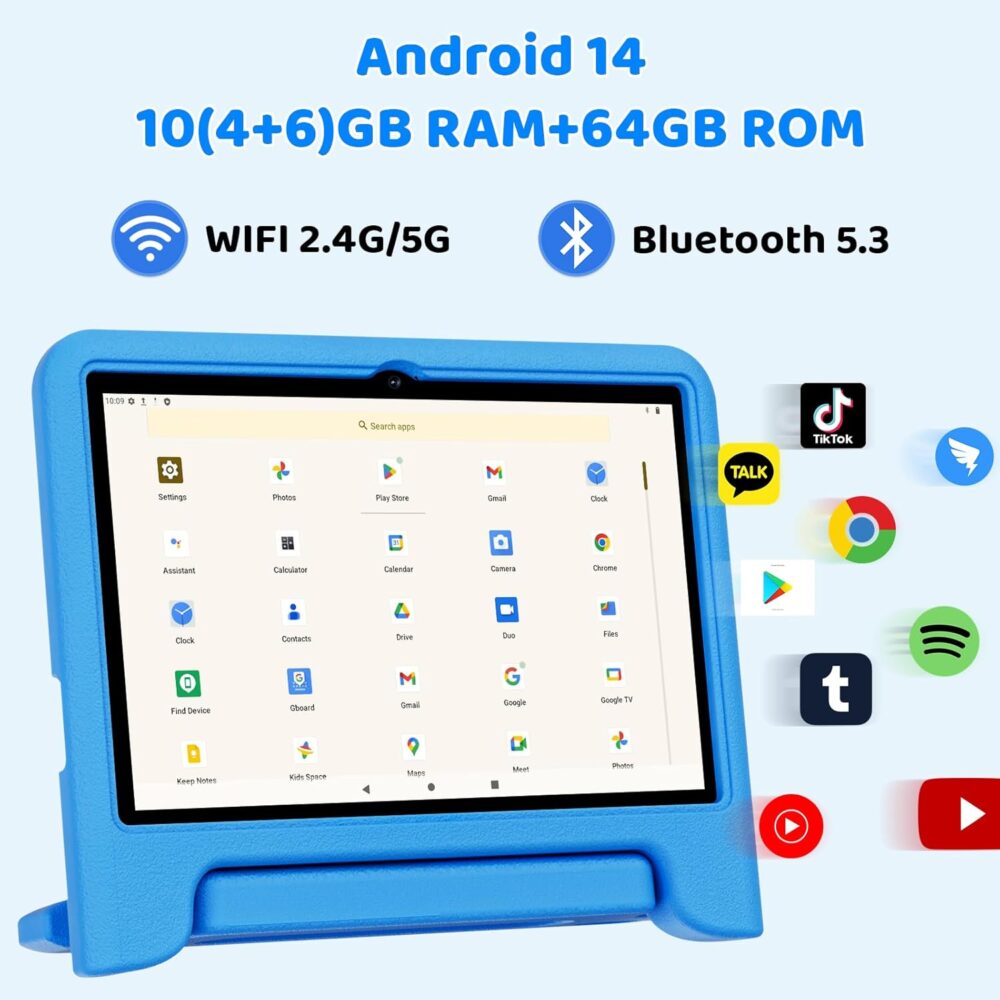 2025 Upgraded Kids Tablet, Octa-core, 10 Inch Android 14 Tablet for Kids with Case, 6000mAh Battery with Kids Space, Parental Control, Dua l WiFi6, Kids App Pre-Installed, Great Gift for Children - Image 4