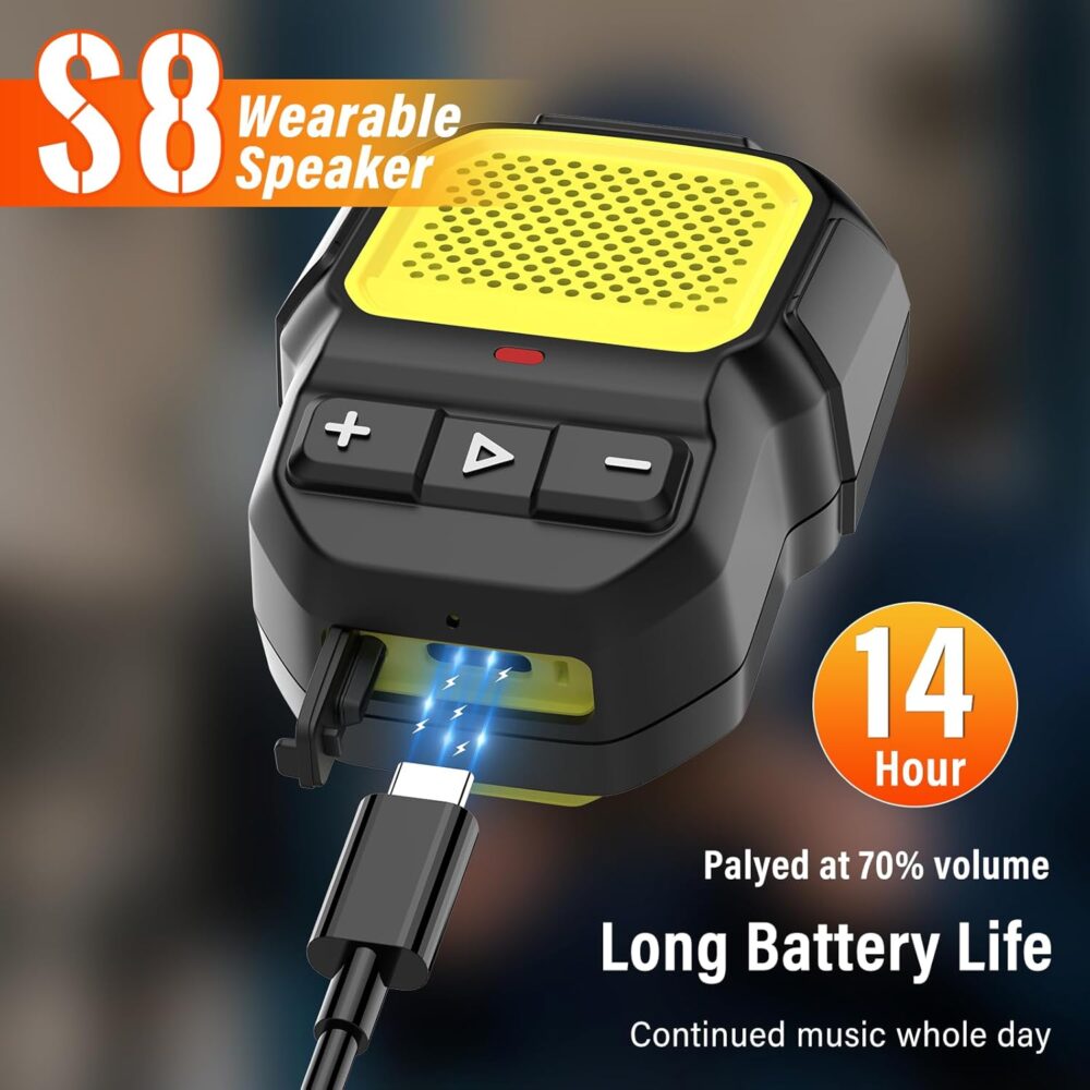 2025 Wearable Bluetooth Speaker, IP56 Waterproof Clip On Wireless Portable Speaker with 14H Playtime and Built-in Mic for Hands-Free Music/Calls, HD Audio for Outdoor/Gym/Work, Yellow - Image 3