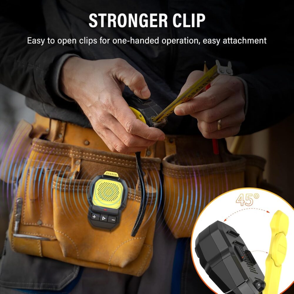 2025 Wearable Bluetooth Speaker, IP56 Waterproof Clip On Wireless Portable Speaker with 14H Playtime and Built-in Mic for Hands-Free Music/Calls, HD Audio for Outdoor/Gym/Work, Yellow - Image 4