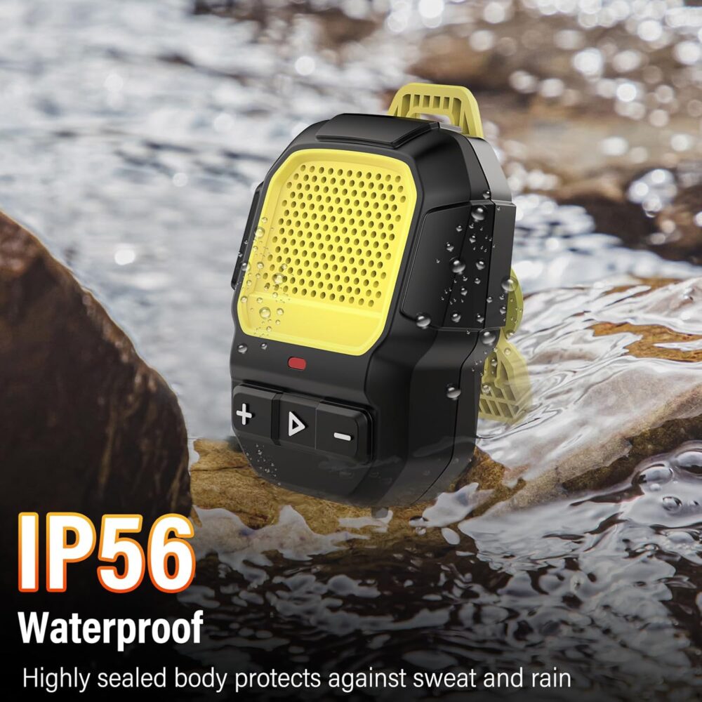 2025 Wearable Bluetooth Speaker, IP56 Waterproof Clip On Wireless Portable Speaker with 14H Playtime and Built-in Mic for Hands-Free Music/Calls, HD Audio for Outdoor/Gym/Work, Yellow - Image 7