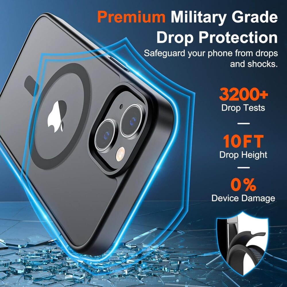 SUPFINE Magnetic for iPhone 15 Case (Compatible with MagSafe) (Military Grade Drop Protection) Slim Translucent Matte Shockproof with Anti-Fingerprint Phone Case, Black - Image 4