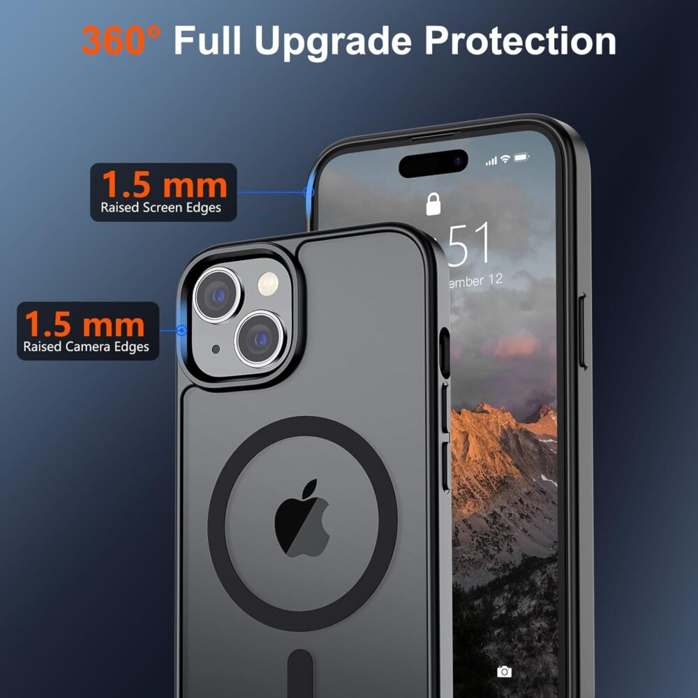 SUPFINE Magnetic for iPhone 15 Case (Compatible with MagSafe) (Military Grade Drop Protection) Slim Translucent Matte Shockproof with Anti-Fingerprint Phone Case, Black - Image 5