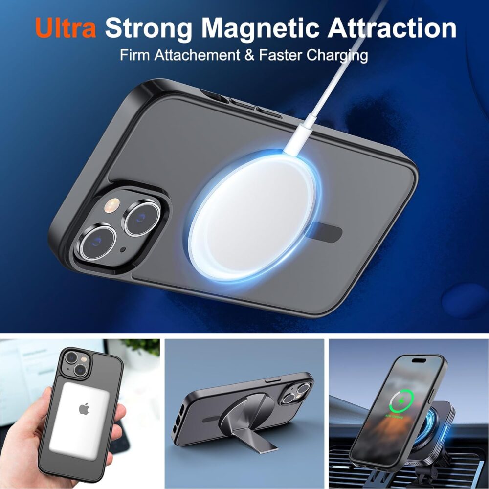 SUPFINE Magnetic for iPhone 15 Case (Compatible with MagSafe) (Military Grade Drop Protection) Slim Translucent Matte Shockproof with Anti-Fingerprint Phone Case, Black - Image 6