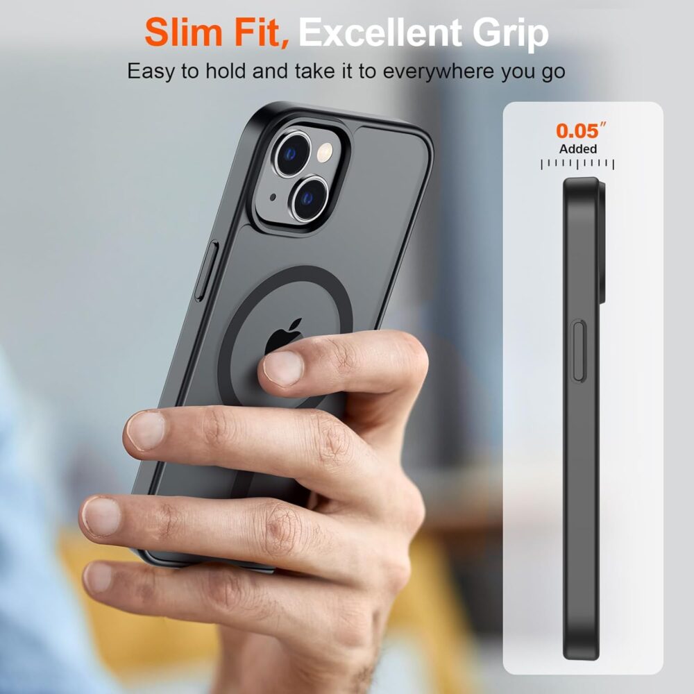 SUPFINE Magnetic for iPhone 15 Case (Compatible with MagSafe) (Military Grade Drop Protection) Slim Translucent Matte Shockproof with Anti-Fingerprint Phone Case, Black - Image 8