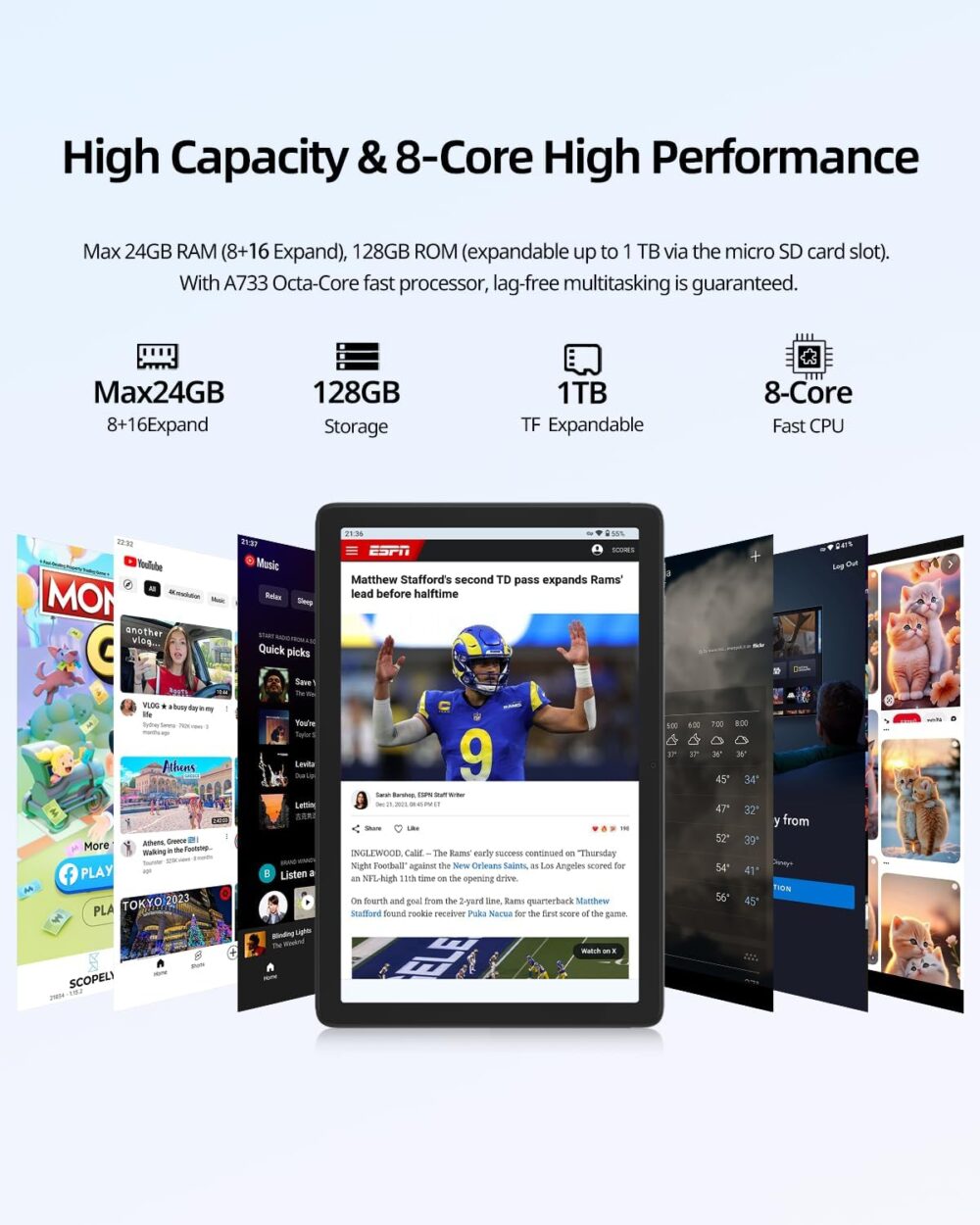 plimpton 2025 AI-Powered 10 Inch Android 15 Tablet – 24(8+16) GB RAM+128GB ROM, Octa-Core CPU, Intelligent HD Display, Gesture Control, Eye Protection, Upgraded 7500mAh Battery, PlimPad P2 - Image 5
