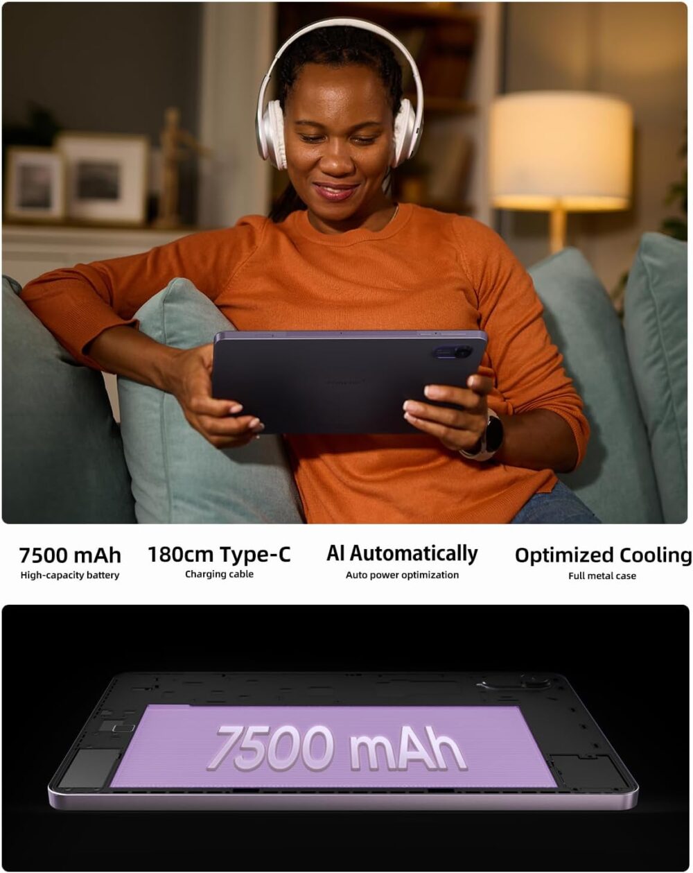 plimpton 2025 AI-Powered 10 Inch Android 15 Tablet – 24(8+16) GB RAM+128GB ROM, Octa-Core CPU, Intelligent HD Display, Gesture Control, Eye Protection, Upgraded 7500mAh Battery, PlimPad P2 - Image 8