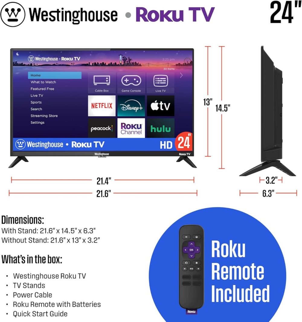 Westinghouse Roku TV - 24 Inch Smart Television, 720P LED HD with Wi-Fi Connectivity and Mobile App, Flat Screen Compatible with Apple Home Kit, Alexa and Google Assistant - Image 5