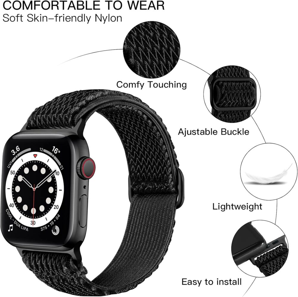 Lerobo Nylon Stretchy Solo Loop Watch Band, Compatible with Apple Watch Series 1-10, SE, Ultra 38/40/41/42/44/45mm/46mm/49mm, Adjustable Replacement Strap for Women Men - Image 3