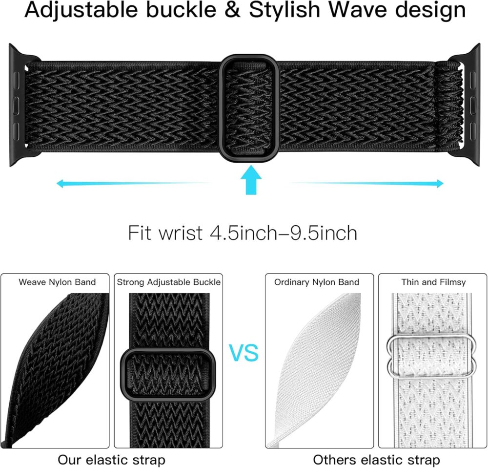 Lerobo Nylon Stretchy Solo Loop Watch Band, Compatible with Apple Watch Series 1-10, SE, Ultra 38/40/41/42/44/45mm/46mm/49mm, Adjustable Replacement Strap for Women Men - Image 4