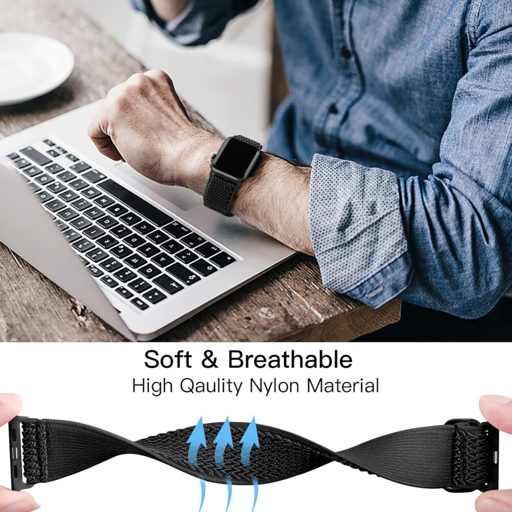 Lerobo Nylon Stretchy Solo Loop Watch Band, Compatible with Apple Watch Series 1-10, SE, Ultra 38/40/41/42/44/45mm/46mm/49mm, Adjustable Replacement Strap for Women Men - Image 5