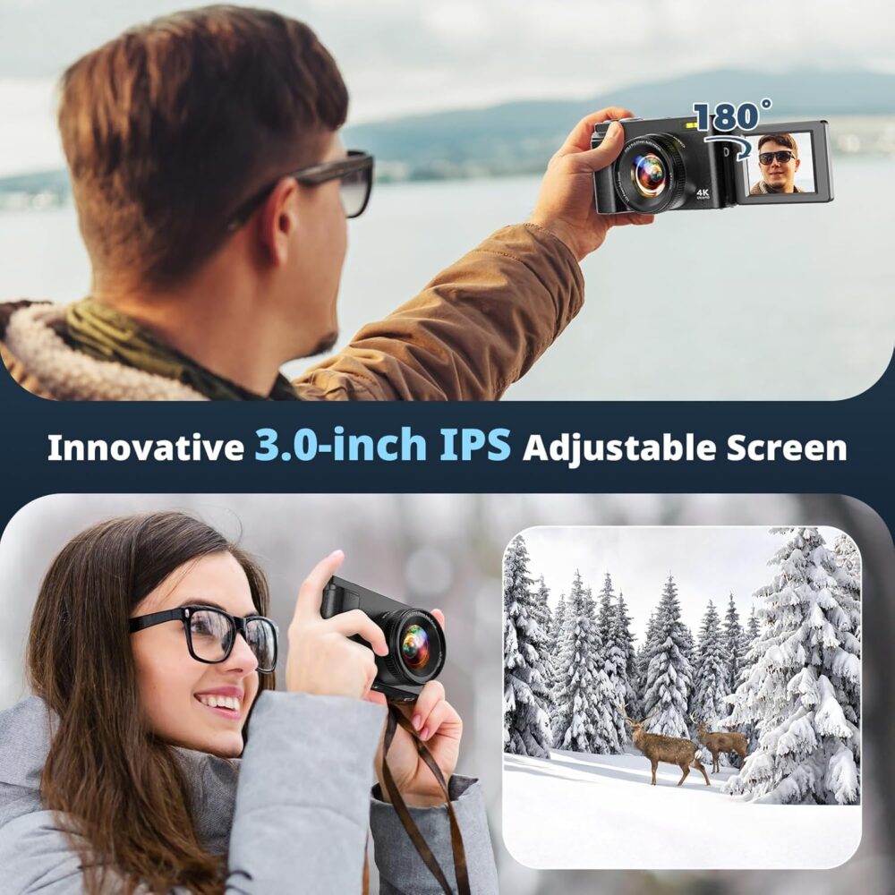 4K Digital Camera for Photography, UHD Autofocus 48MP 180° Flip Screen 16X Zoom Compact Point Shoot Vlogging Camera for YouTube with 2 Batteries, 32GB Card (Black) - Image 4