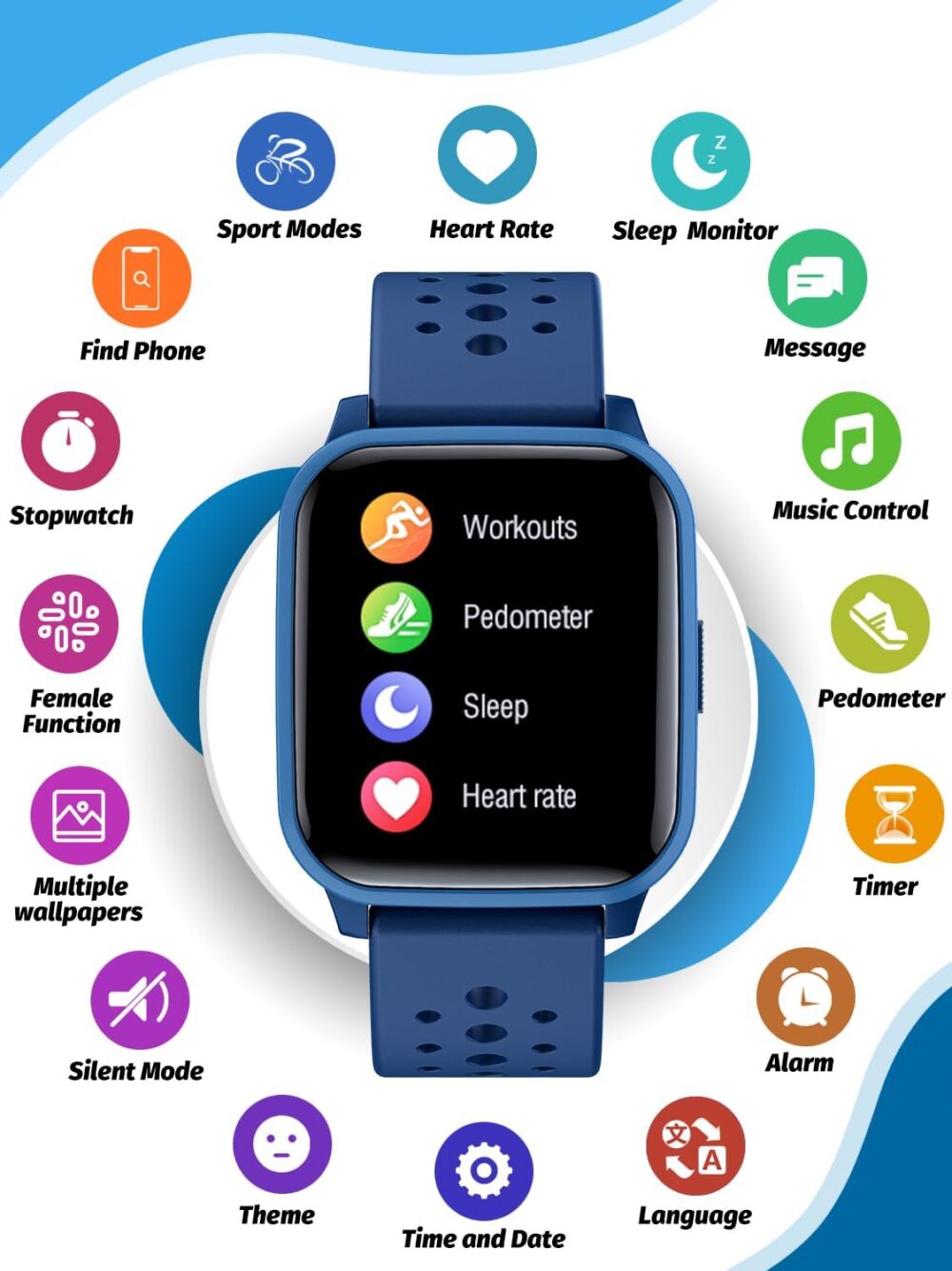 Kids Smart Watch, Smart Watch for Kids 4-16 Years Old with Sleep Mode, 19 Sports Mode, Pedometer, Birthday Gift for Boys Girls, Blue - Image 3