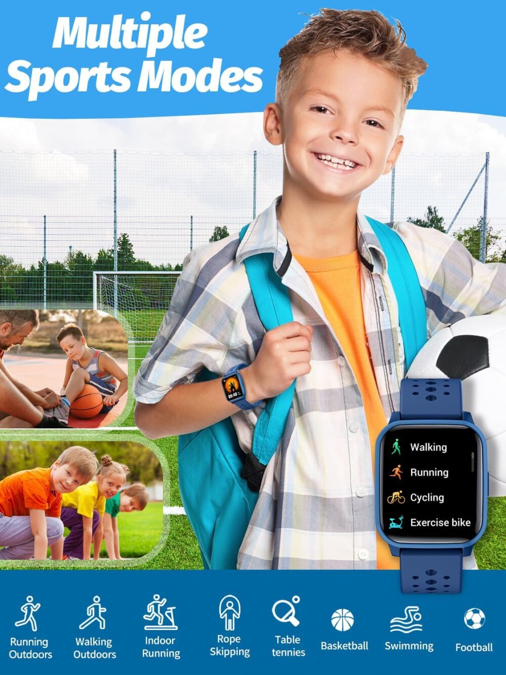 Kids Smart Watch, Smart Watch for Kids 4-16 Years Old with Sleep Mode, 19 Sports Mode, Pedometer, Birthday Gift for Boys Girls, Blue - Image 4
