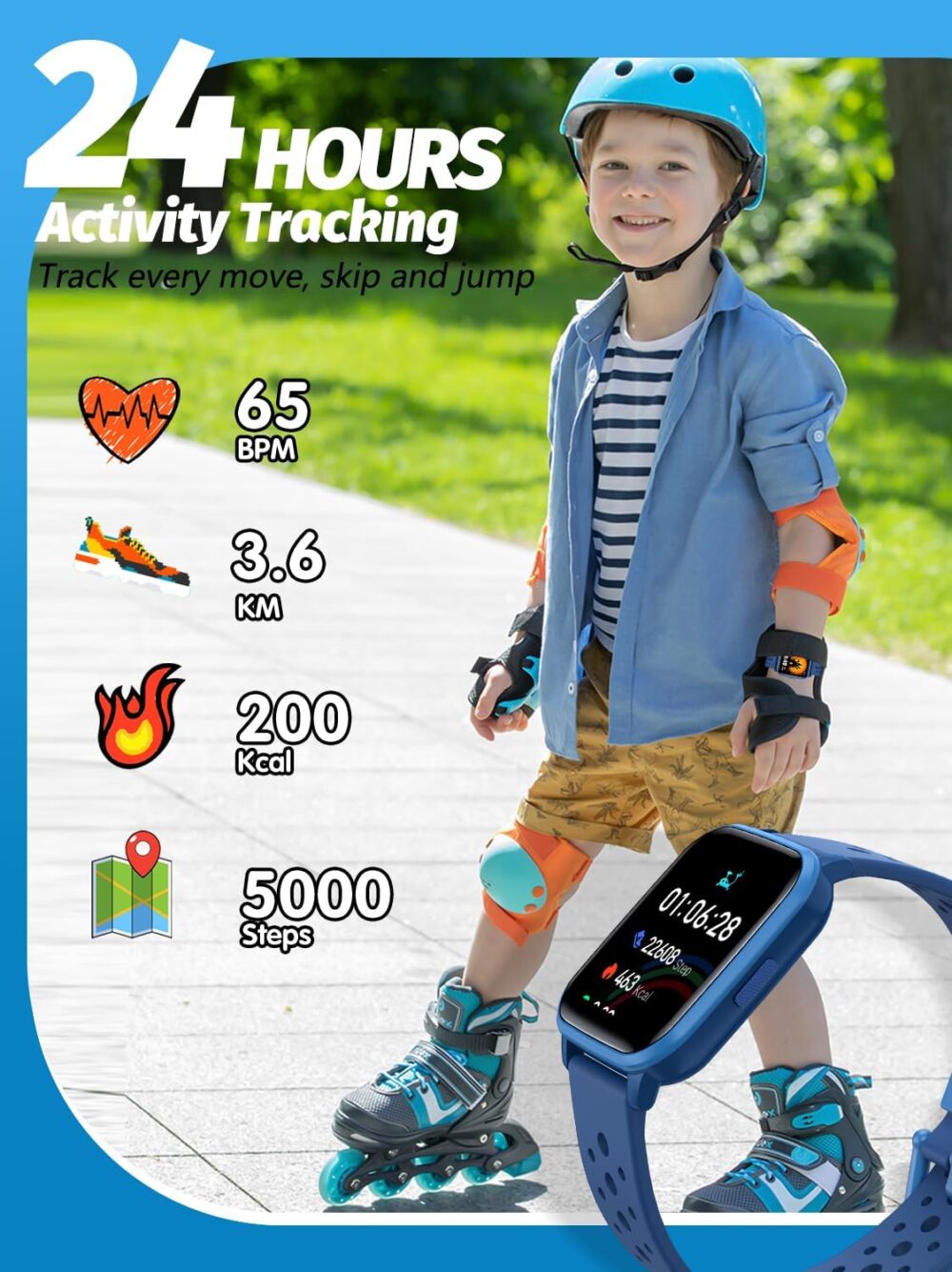 Kids Smart Watch, Smart Watch for Kids 4-16 Years Old with Sleep Mode, 19 Sports Mode, Pedometer, Birthday Gift for Boys Girls, Blue - Image 5