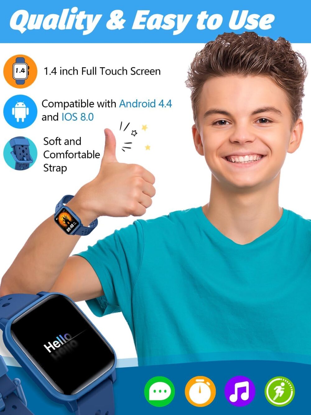 Kids Smart Watch, Smart Watch for Kids 4-16 Years Old with Sleep Mode, 19 Sports Mode, Pedometer, Birthday Gift for Boys Girls, Blue - Image 9