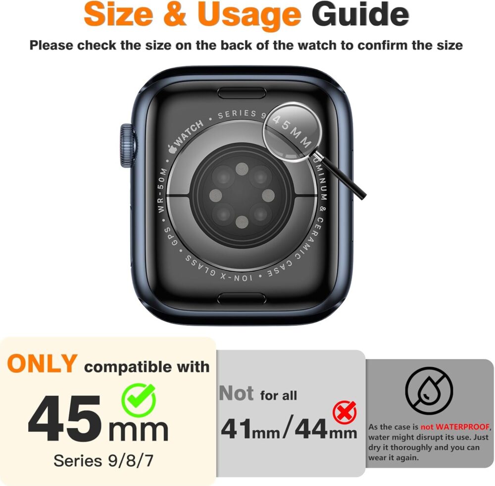 Misxi 2 Pack Hard PC Case with Tempered Glass Screen Protector Compatible with Apple Watch Series 9 (2023) Series 8 Series 7 45mm, Ultra-Thin Scratch Resistant Cover for iWatch S9/S8/S7, Black - Image 3