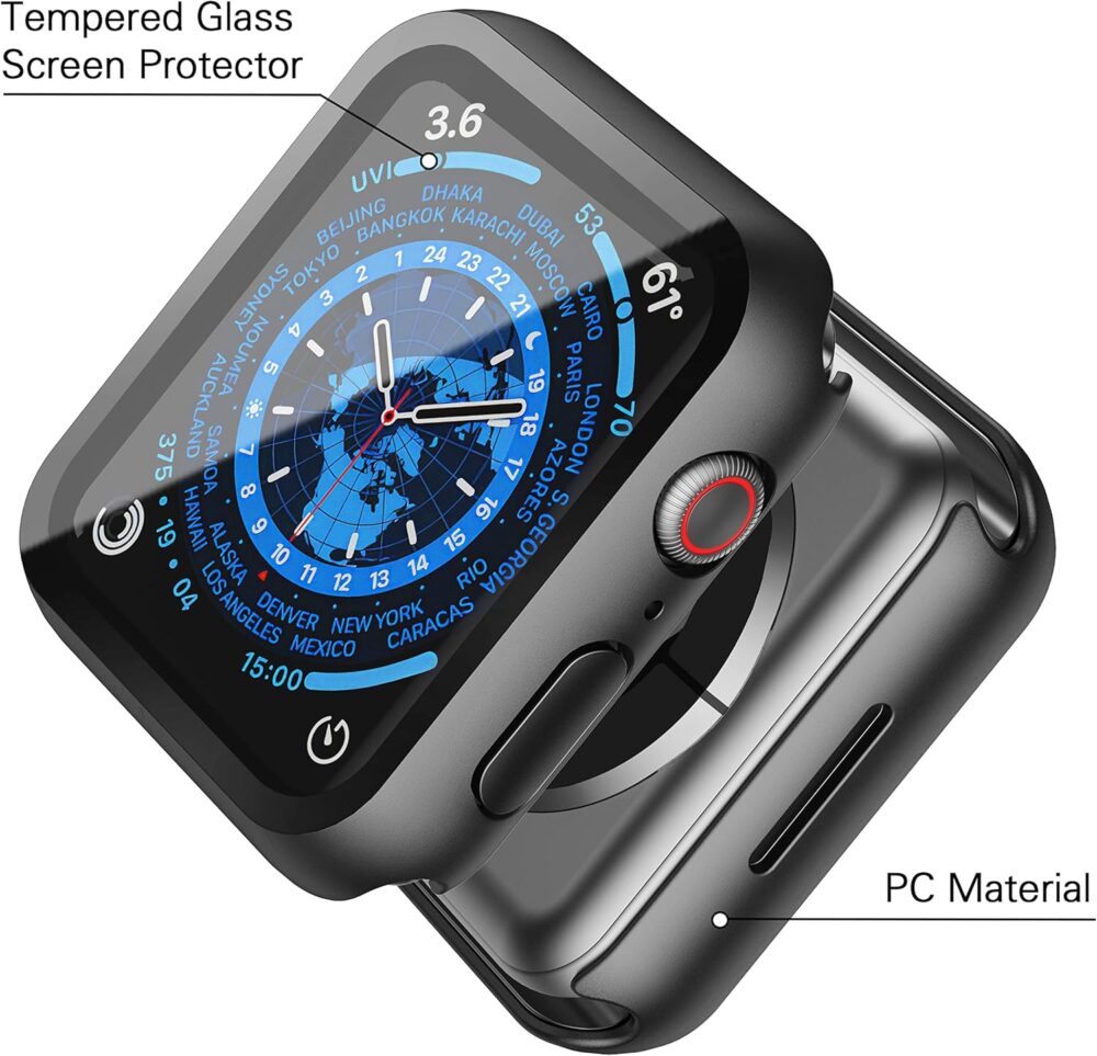 Misxi 2 Pack Hard PC Case with Tempered Glass Screen Protector Compatible with Apple Watch Series 9 (2023) Series 8 Series 7 45mm, Ultra-Thin Scratch Resistant Cover for iWatch S9/S8/S7, Black - Image 5