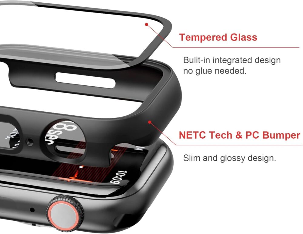 2 Pack Case with Tempered Glass Screen Protector for Apple Watch SE(2023) Series 6/5/4/SE 40mm,JZK Slim Guard Bumper Full Coverage Hard PC Protective Cover HD Ultra-Thin Cover for iWatch 40mm,Clear - Image 3
