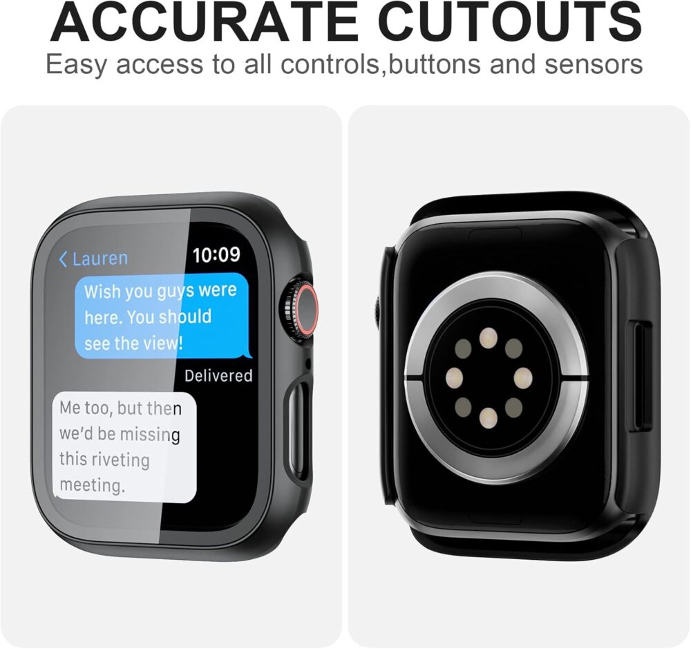 2 Pack Case with Tempered Glass Screen Protector for Apple Watch SE(2023) Series 6/5/4/SE 40mm,JZK Slim Guard Bumper Full Coverage Hard PC Protective Cover HD Ultra-Thin Cover for iWatch 40mm,Clear - Image 4