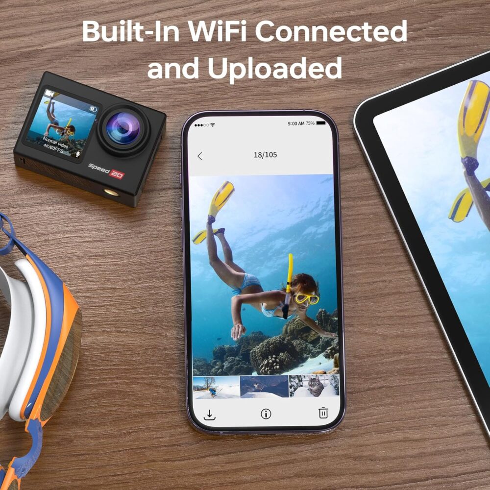 Speed 20 Action Camera 4K 60FPS Underwater Camera, Waterproof Camera Underwater 131FT, with Stabilization Wireless Remote, 5X Zoom, 170° Wide Angle - Image 8