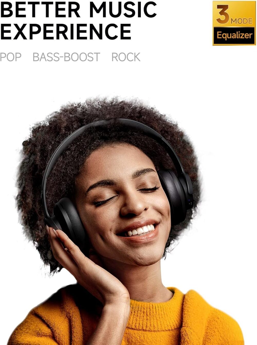 Picun B8 Bluetooth Headphones, 120H Playtime Headphones Wireless Bluetooth with 3 EQ Modes, Low Latency, Hands-Free Calls, Over Ear Headphones for Travel Home Office Cellphone PC Black - Image 3