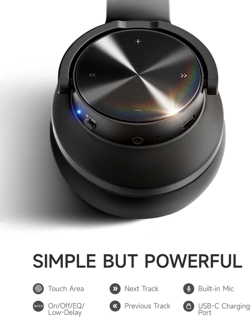 Picun B8 Bluetooth Headphones, 120H Playtime Headphones Wireless Bluetooth with 3 EQ Modes, Low Latency, Hands-Free Calls, Over Ear Headphones for Travel Home Office Cellphone PC Black - Image 8