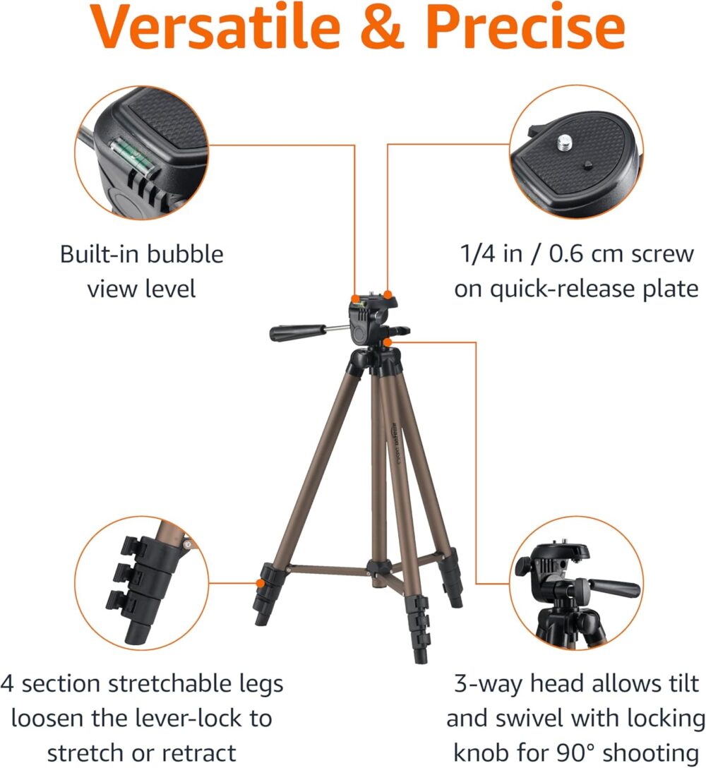 Amazon Basics 50-inch Lightweight Portable Camera Mount Tripod Stand with Bag, for Travel Photography, Champagne - Image 3