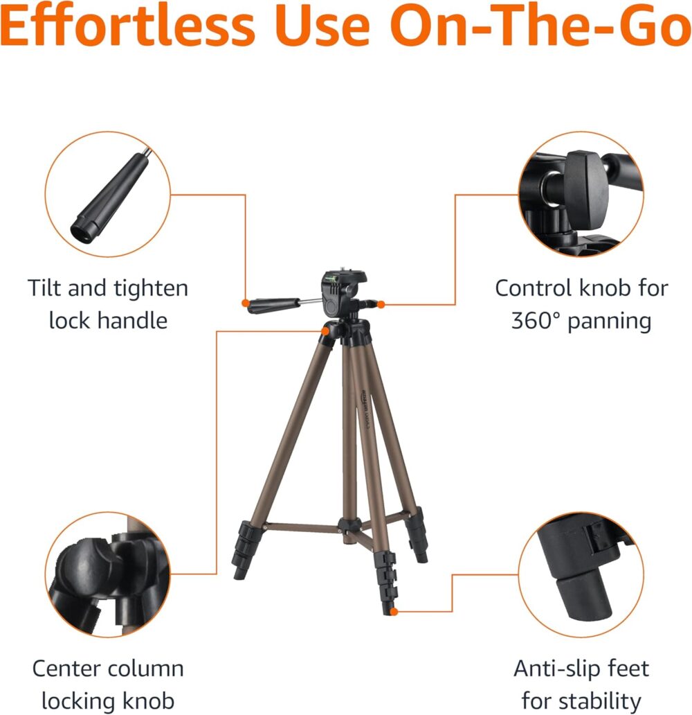 Amazon Basics 50-inch Lightweight Portable Camera Mount Tripod Stand with Bag, for Travel Photography, Champagne - Image 4
