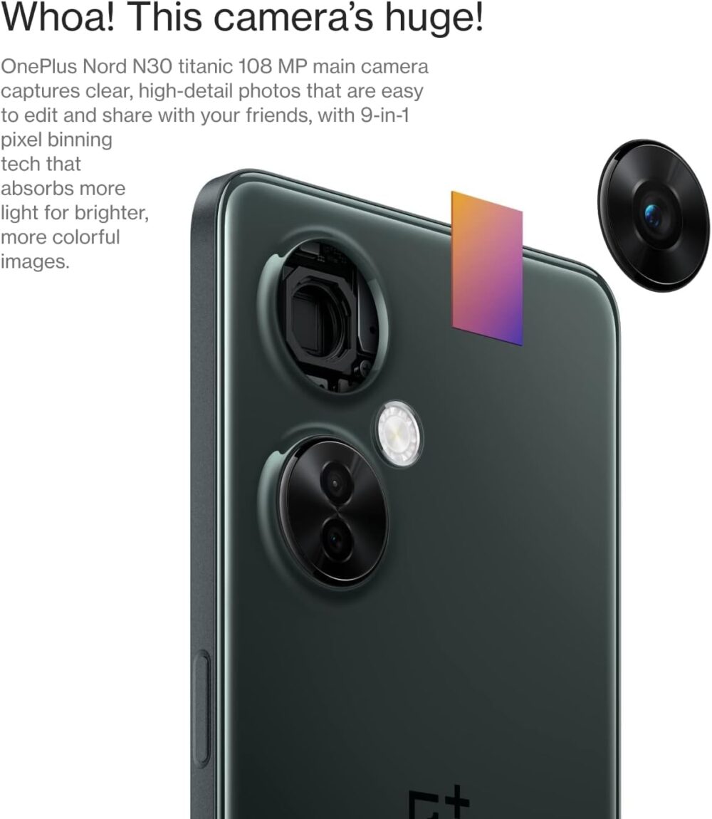 OnePlus Nord N30 5G (128GB, 8GB) 6.72" 120Hz LCD, 108MP Camera, Snapdragon, 3.5mm Jack (US Model Fully Unlocked for T-Mobile, AT&T, Verizon, Global 4G LTE) (w/ 50W Charger & 256GB SD, Gray) - Image 5