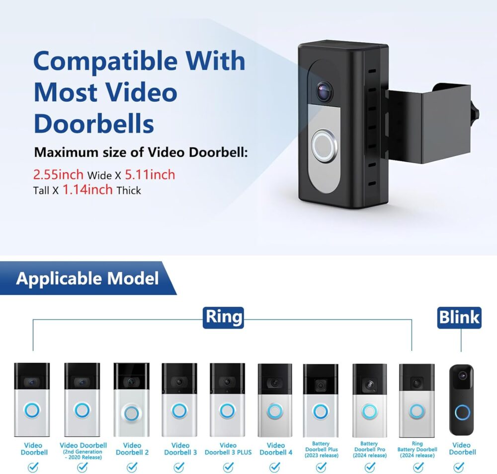KIMILAR Anti-Theft Video Doorbell Mount Compatible with Ring/Blink Wireless Video Doorbell, Adjustable Mounting Bracket Accessories for Houses, Apartments, Businesses, Not for Security Door - Image 3