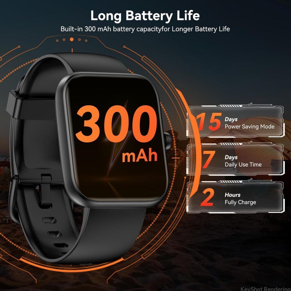 Smart Watch with Alexa Built-in‌, 1.83'' Touchscreen with Call Function, IP68 Waterproof Fitness Tracker, 100+ Sport Modes, Heart Rate & Sleep Monitor, Pedometer, iOS/Android Compatible (Black) - Image 8