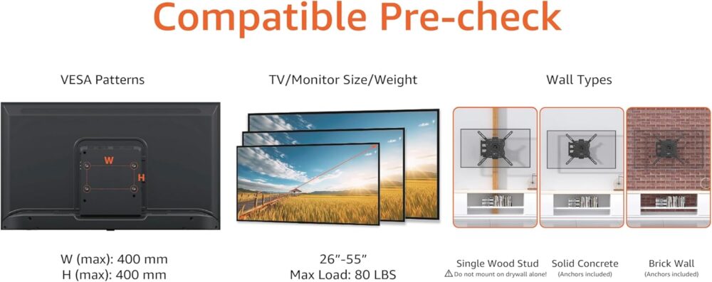 Amazon Basics Full Motion Articulating TV Monitor Wall Mount for 26" to 55" TVs and Flat Panels up to 80 Lbs, Black - Image 3