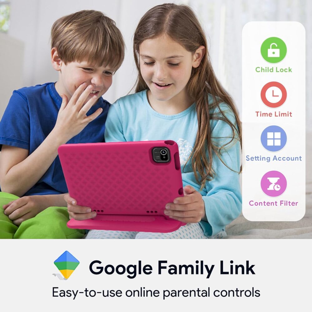 Kids Tablet 10 inch, Tablets for Kids with Shockproof Case, 32GB Storage(TF Expand 512GB), Google Kids Space, Parental Control, Kids Safe Contents, 5G WiFi, Dual Cameras, BT 5.0 - Pink - Image 4