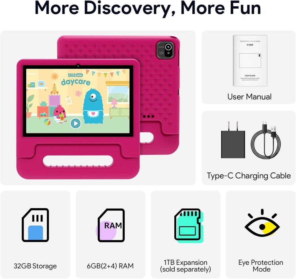 Kids Tablet 10 inch, Tablets for Kids with Shockproof Case, 32GB Storage(TF Expand 512GB), Google Kids Space, Parental Control, Kids Safe Contents, 5G WiFi, Dual Cameras, BT 5.0 - Pink - Image 9