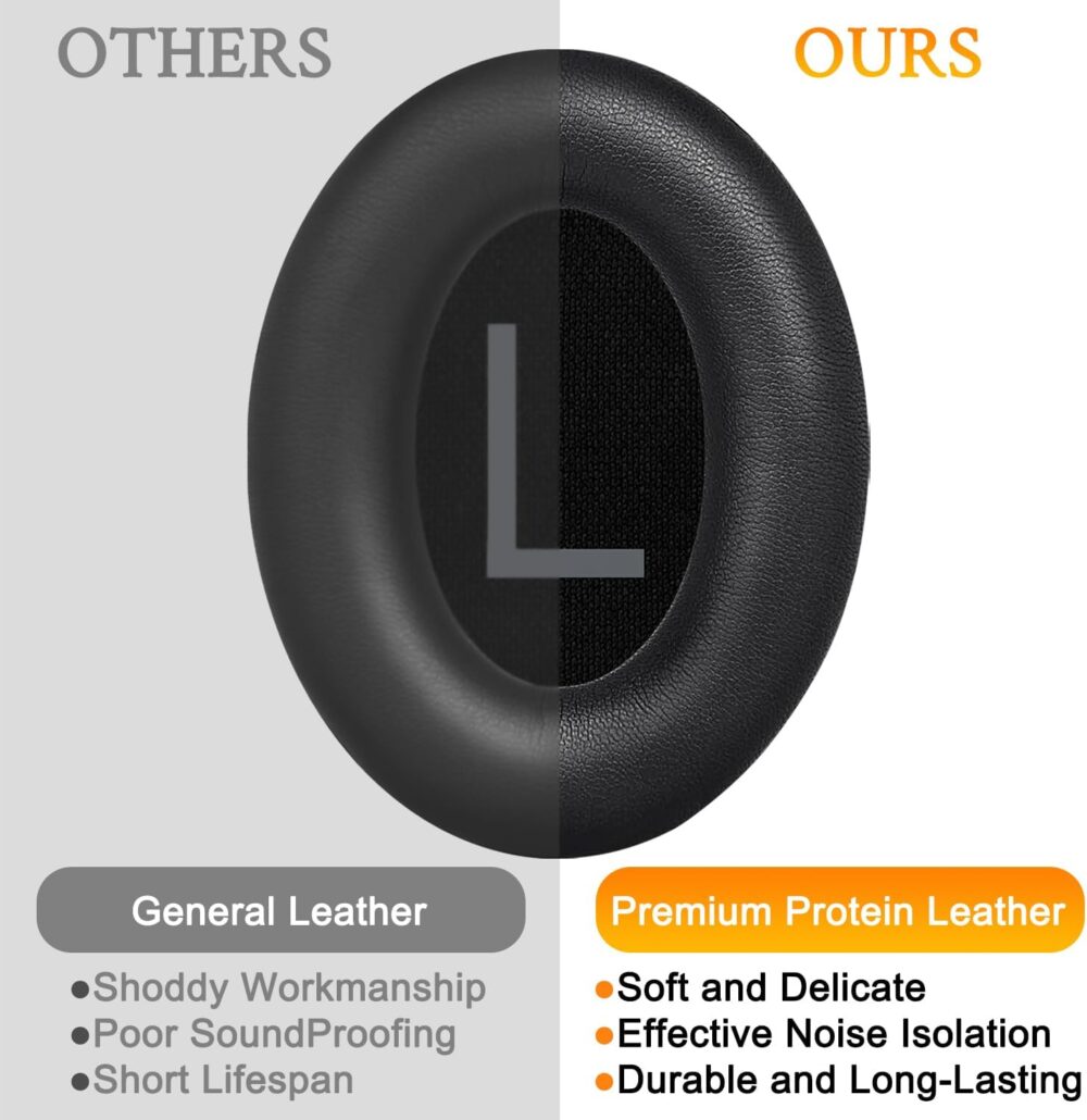 SOULWIT Earpads Replacement for Bose QuietComfort 45 (QC45)/QuietComfort SE (QC SE)/New Quiet Comfort Wireless Over-Ear Headphones, Ear Pads Cushions with Softer Protein Leather - Black - Image 5
