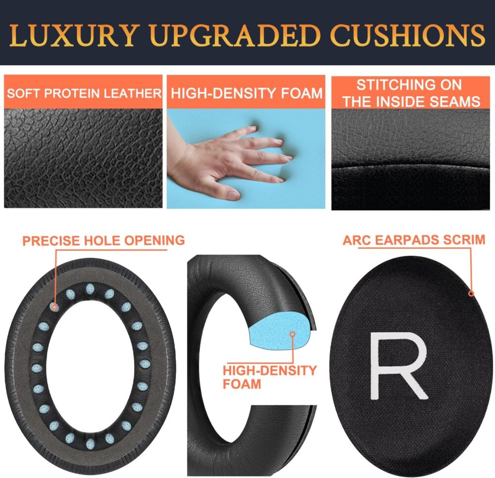 SOULWIT Earpads Replacement for Bose QuietComfort 45 (QC45)/QuietComfort SE (QC SE)/New Quiet Comfort Wireless Over-Ear Headphones, Ear Pads Cushions with Softer Protein Leather - Black - Image 6