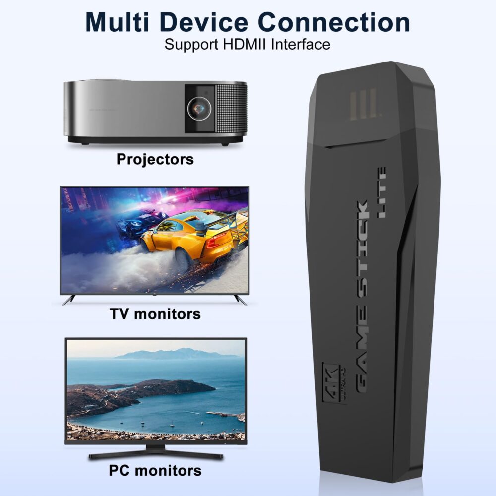 2025 Upgrade Retro Gaming Console, Wireless Retro Game Console Stick with 18 Built-In Emulator, 20000+ Games, Plug and Play Video Games for Tv, 4K HDMI Output with 2 2.4G Wireless Controllers (64GB) - Image 4