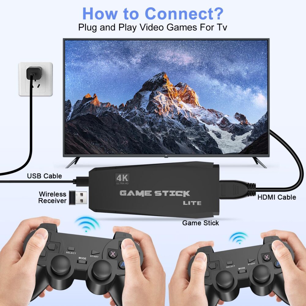 2025 Upgrade Retro Gaming Console, Wireless Retro Game Console Stick with 18 Built-In Emulator, 20000+ Games, Plug and Play Video Games for Tv, 4K HDMI Output with 2 2.4G Wireless Controllers (64GB) - Image 5