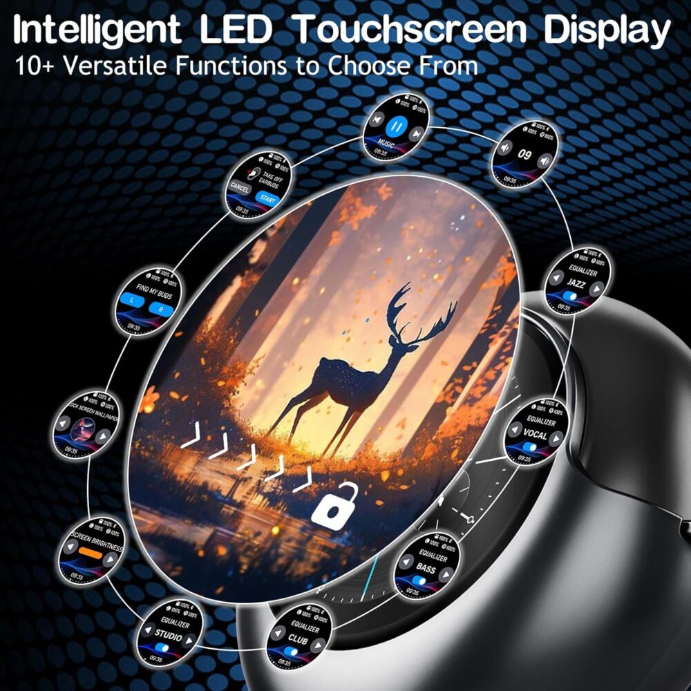 Wireless Earbuds Bluetooth Headphones, Bluetooth 5.4 Stereo Sound with LED Display, Active Noise Cancellation, IP7 Water Resistant in-Ear Earphones for Sporting, Workout, Running Black - Image 3