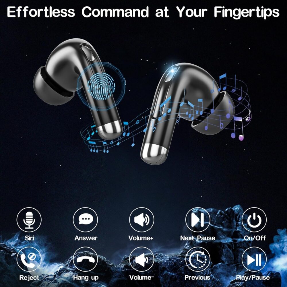 Wireless Earbuds Bluetooth Headphones, Bluetooth 5.4 Stereo Sound with LED Display, Active Noise Cancellation, IP7 Water Resistant in-Ear Earphones for Sporting, Workout, Running Black - Image 4