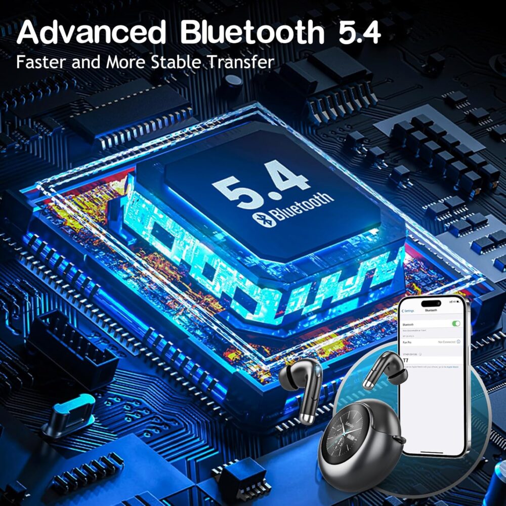 Wireless Earbuds Bluetooth Headphones, Bluetooth 5.4 Stereo Sound with LED Display, Active Noise Cancellation, IP7 Water Resistant in-Ear Earphones for Sporting, Workout, Running Black - Image 5