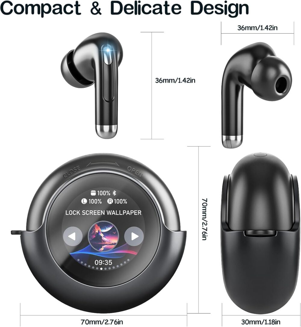 Wireless Earbuds Bluetooth Headphones, Bluetooth 5.4 Stereo Sound with LED Display, Active Noise Cancellation, IP7 Water Resistant in-Ear Earphones for Sporting, Workout, Running Black - Image 7