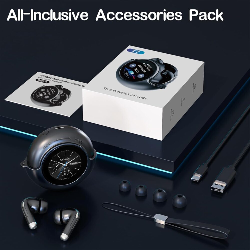 Wireless Earbuds Bluetooth Headphones, Bluetooth 5.4 Stereo Sound with LED Display, Active Noise Cancellation, IP7 Water Resistant in-Ear Earphones for Sporting, Workout, Running Black - Image 8