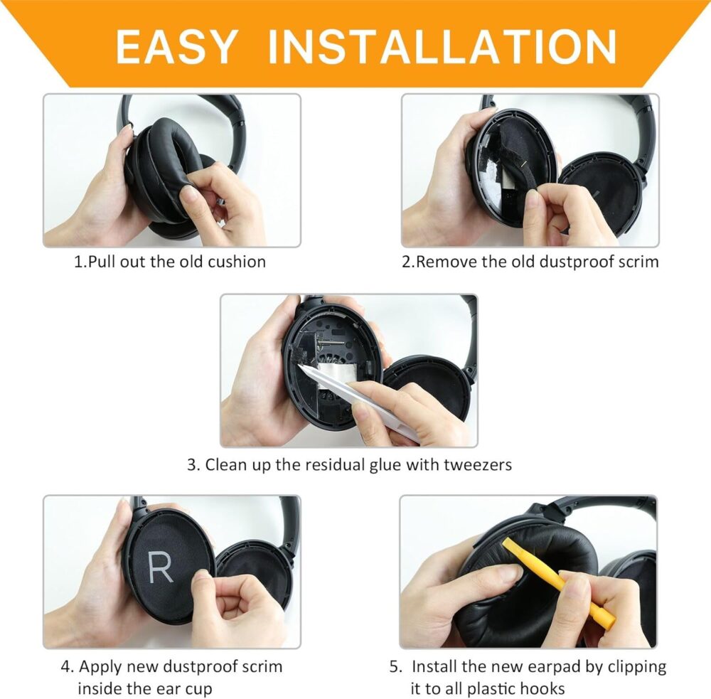 Replacement Ear Pads for Bose QuietComfort 45 (QC45)/QuietComfort SE (QC SE)/New QuietComfort Wireless Over Ear Headphones, Earpads Cushions with Softer Leather and Thicker Memory Foam - Image 8