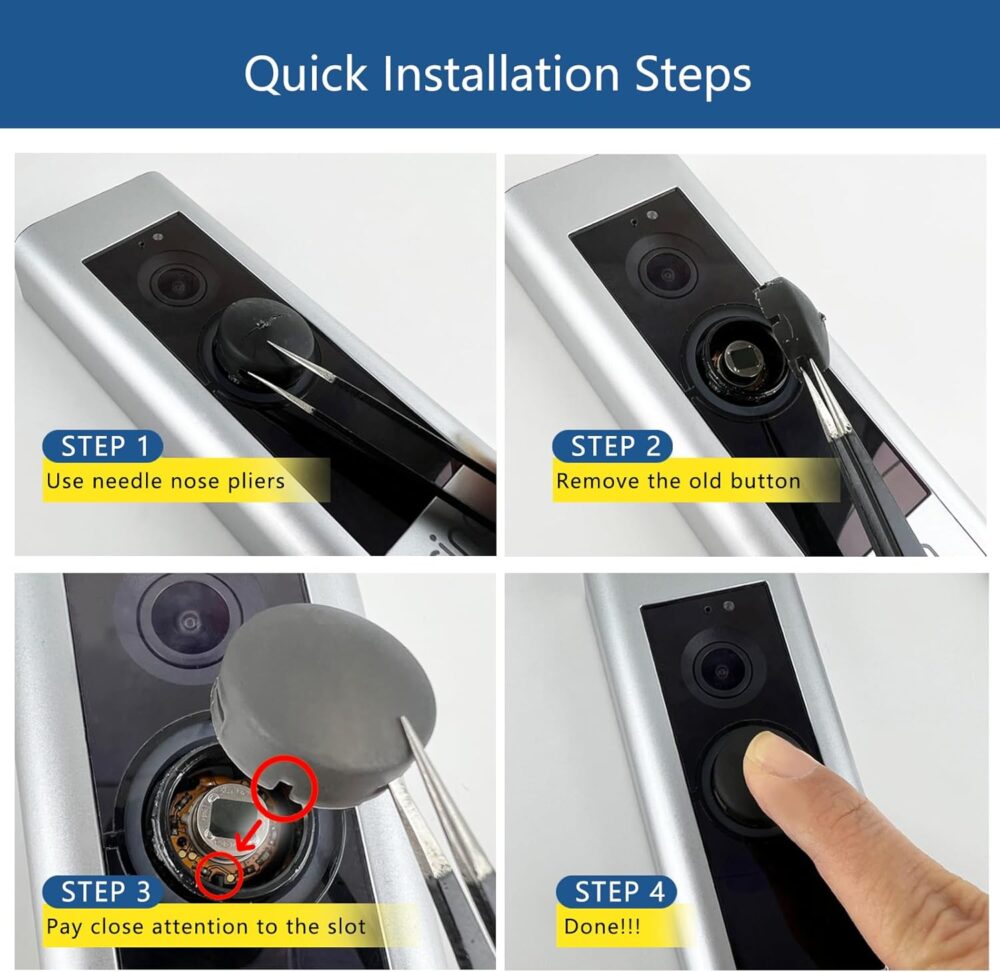 Doorbell Button Replacement for Doorbell Pro/Pro2/Peephole Camera - 4-Pack Doorbell Button Includes 2 Screws, Fixes Cracked Buttons No Expensive Device Needed, Easy DIY Installs in Minutes - Image 3