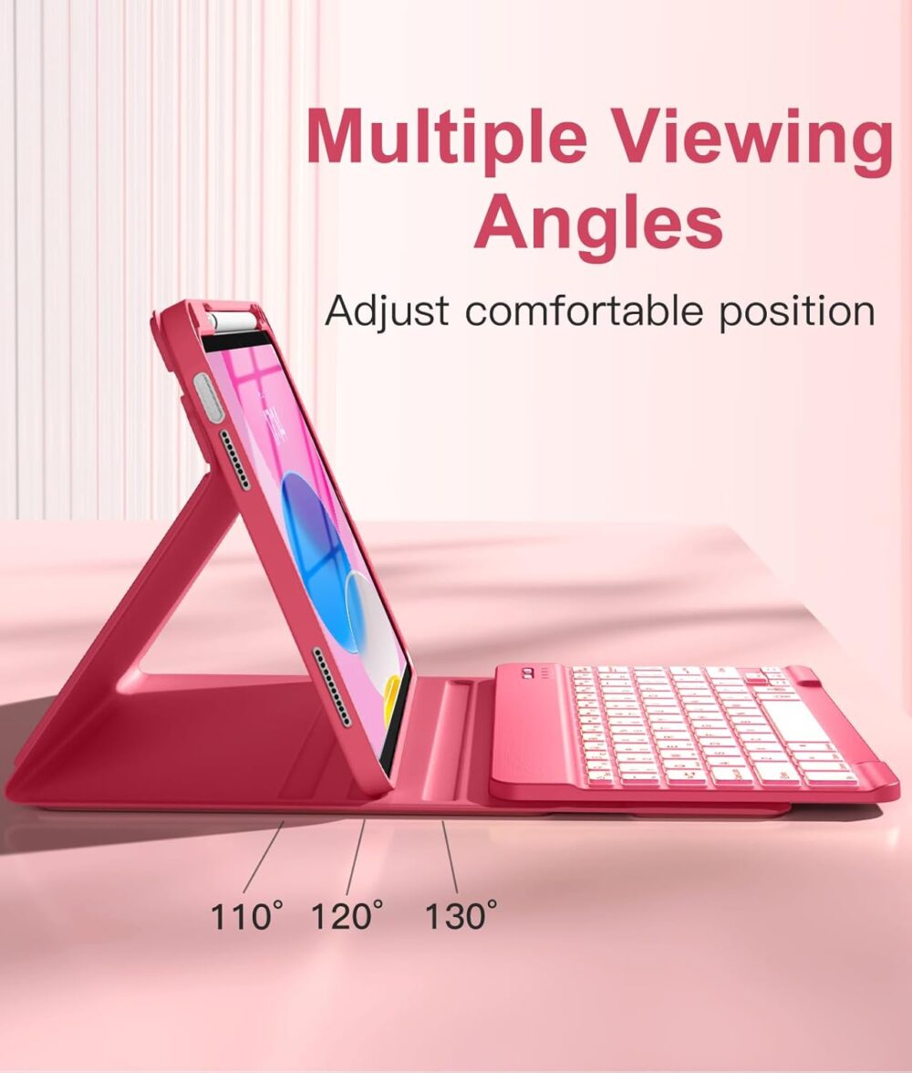 Hamile for iPad 11th 10th Generation Case with Keyboard - 7 Colors Backlit Wireless Detachable Folio Keyboard Cover with Pencil Holder for iPad 11-inch A16 2025 10th Gen 10.9 Inch 2022 (Pink) - Image 6