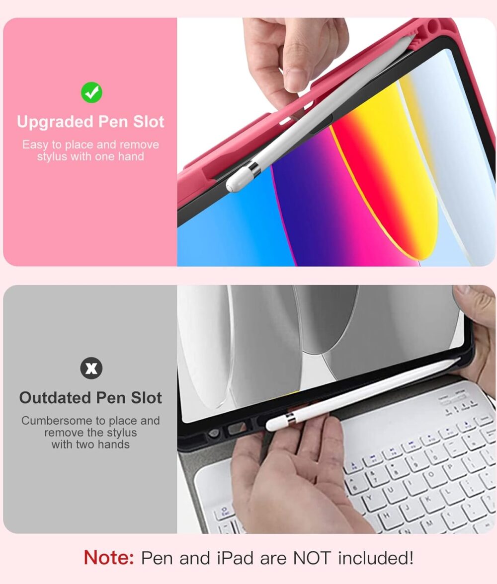 Hamile for iPad 11th 10th Generation Case with Keyboard - 7 Colors Backlit Wireless Detachable Folio Keyboard Cover with Pencil Holder for iPad 11-inch A16 2025 10th Gen 10.9 Inch 2022 (Pink) - Image 7