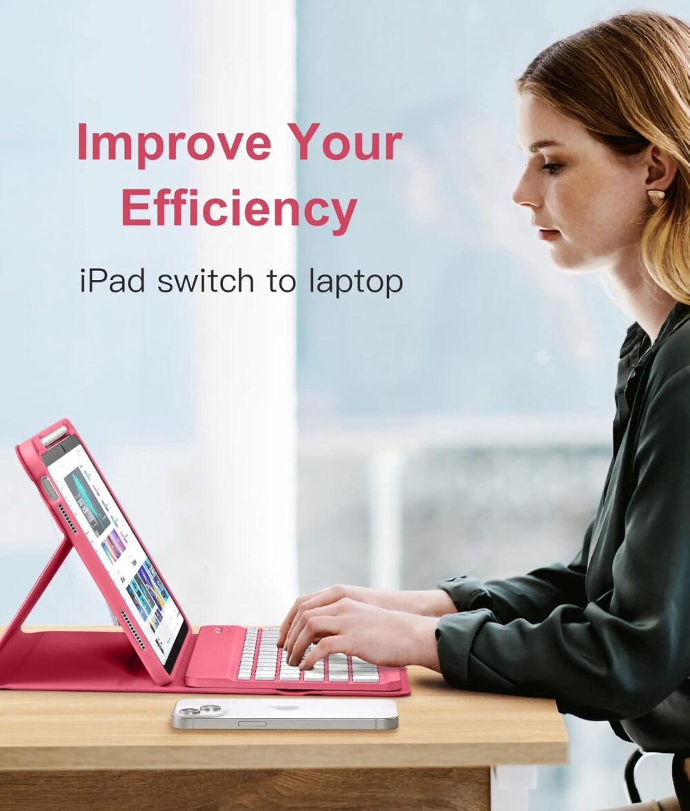 Hamile for iPad 11th 10th Generation Case with Keyboard - 7 Colors Backlit Wireless Detachable Folio Keyboard Cover with Pencil Holder for iPad 11-inch A16 2025 10th Gen 10.9 Inch 2022 (Pink) - Image 8