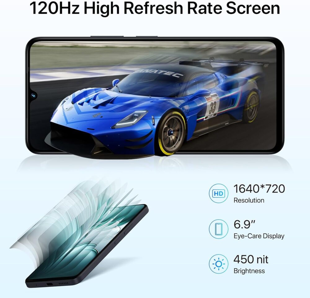 UMIDIGI G100 Unlocked Cell Phone Android 14, 6.9" HD+ 120Hz,Octa-core 12GB +128GB Expand 1TB,GPS Unlocked Smartphone,6000mAh,50MP Triple Camera,Dual 4G LTE Phone, NFC,AI Face Unlock,OTG,Blue - Image 3
